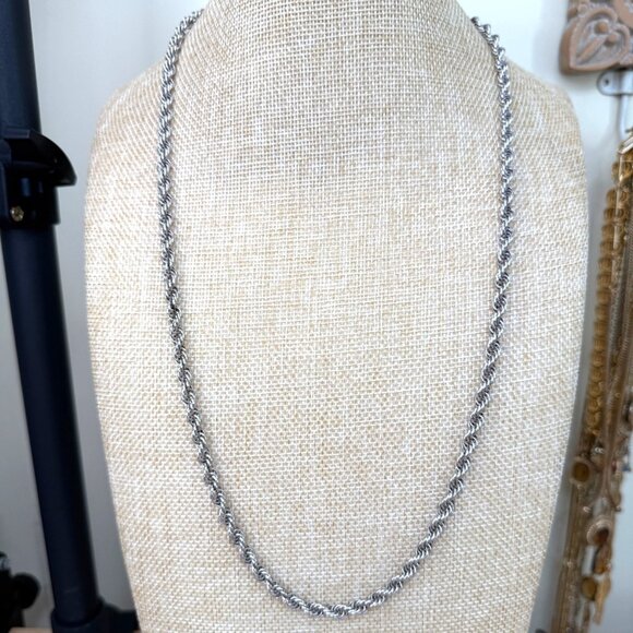 Monet Silver Tone Rope Chain Necklace 24" Vintage Jewelry Classic Design - Picture 1 of 7